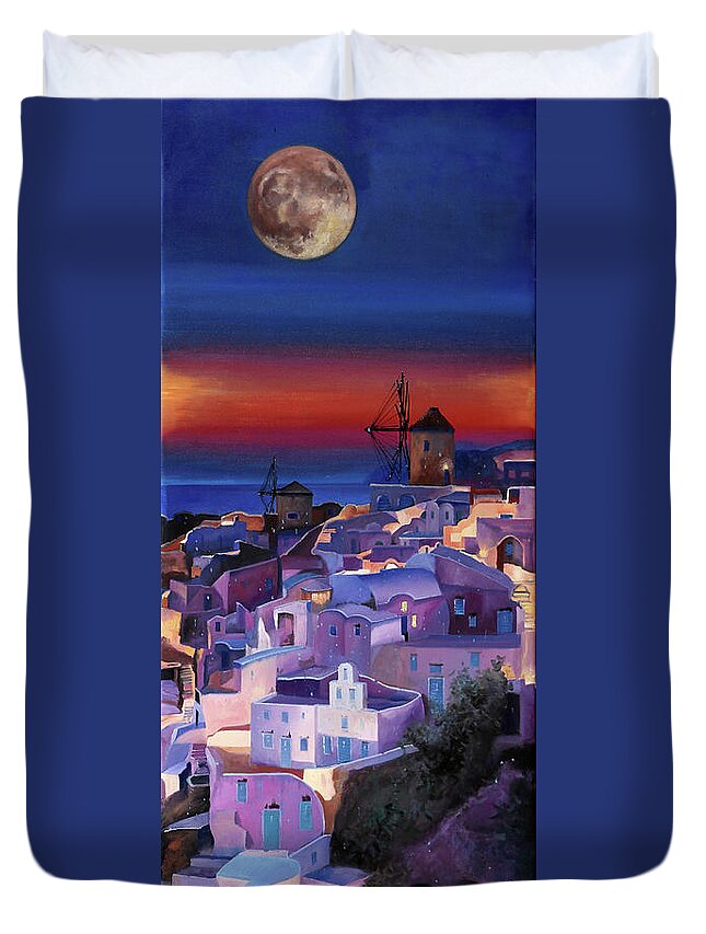  Moon Duvet Cover featuring the painting Crepuscolo Tra I Mulini by Guido Borelli