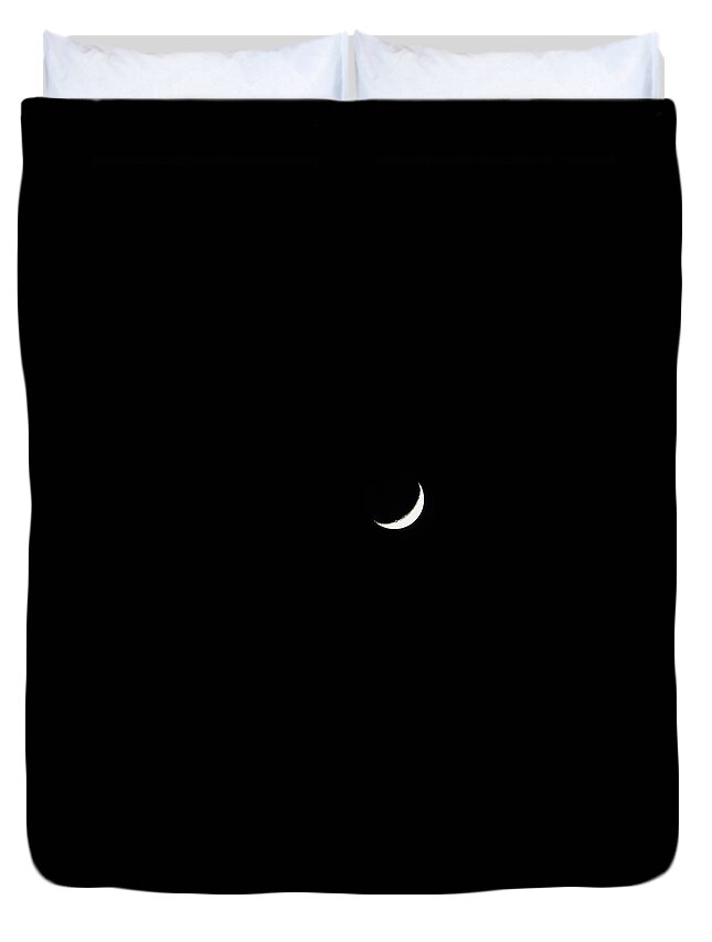 Crescent Duvet Cover featuring the photograph Crescent Moon by Alison Frank