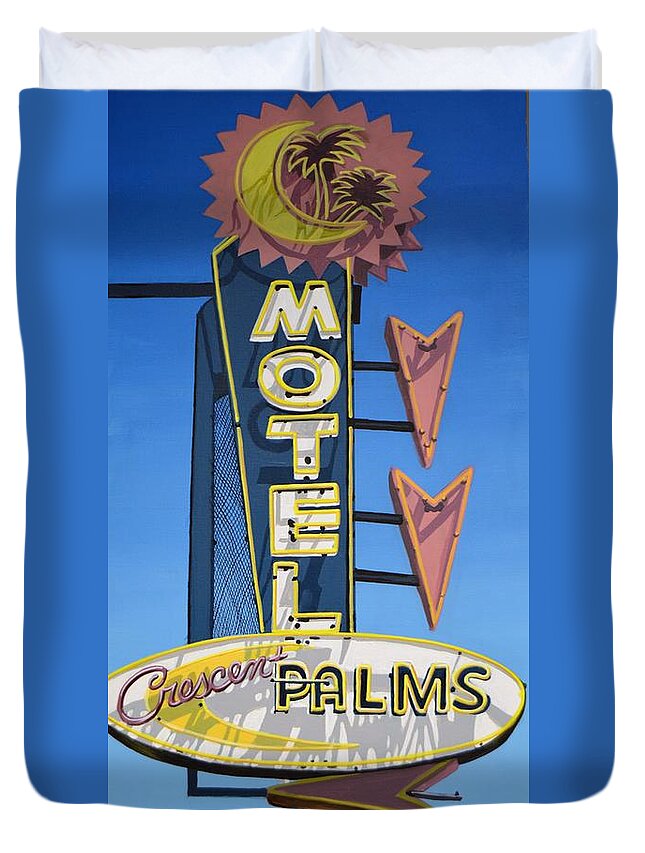 Nola Neon Signs Duvet Cover featuring the painting Crescent Palms by Dan Remmel