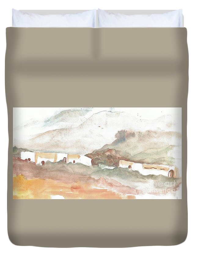 Nature Duvet Cover featuring the painting Crete landscapes by Karina Plachetka