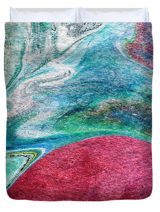 Landscape Duvet Cover featuring the painting Crimson Rising by Karin Kohlmeier