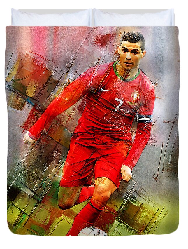 Cristiano Ronaldo Duvet Cover featuring the painting Cristiano Ronaldo by Gull G