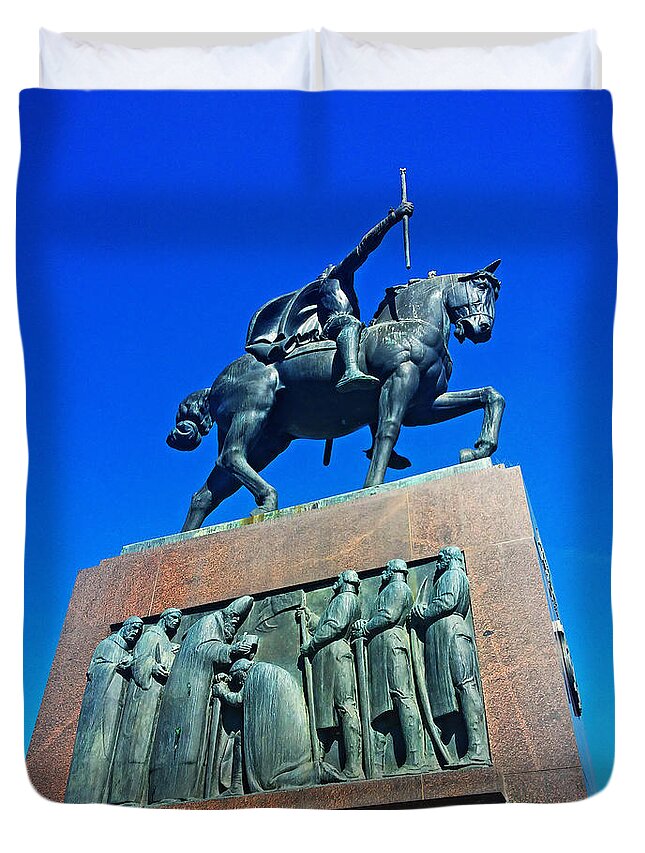 Statue Duvet Cover featuring the photograph Croatian King Tomislav by Jasna Dragun
