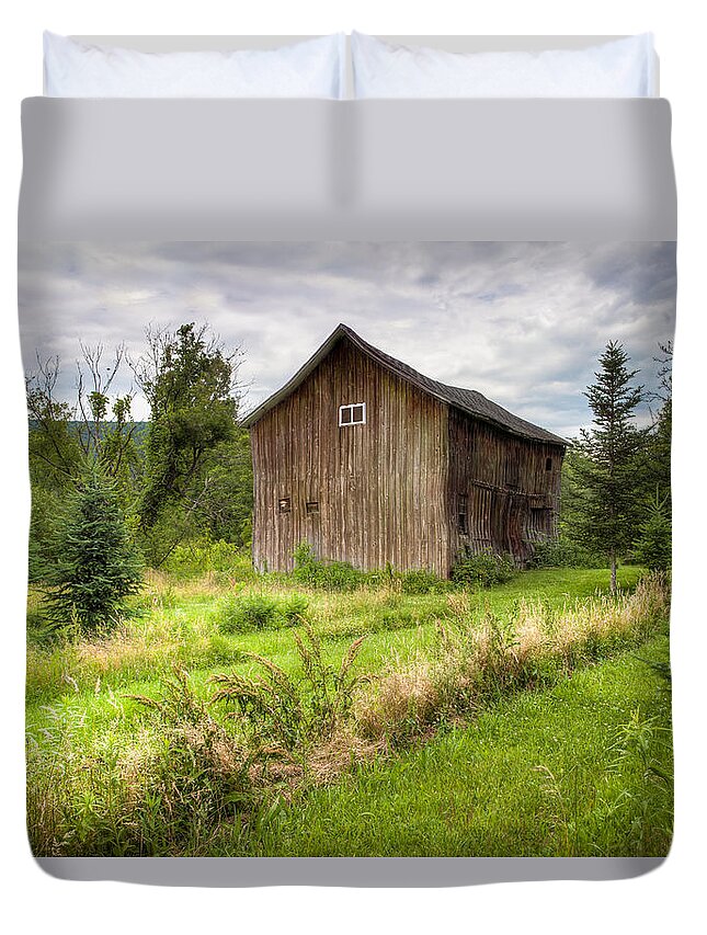 Old Barns Duvet Cover featuring the photograph Crooked Old Barn on South 21 - Finger Lakes New York State by Gary Heller