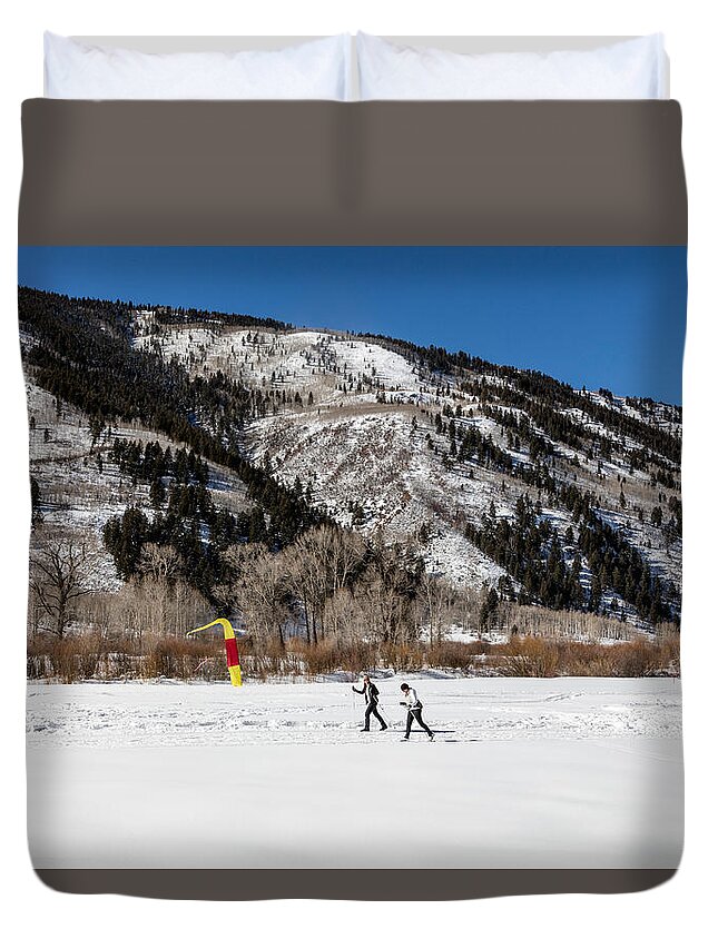  Duvet Cover featuring the photograph Cross-county skiers outside Aspen by Carol M Highsmith