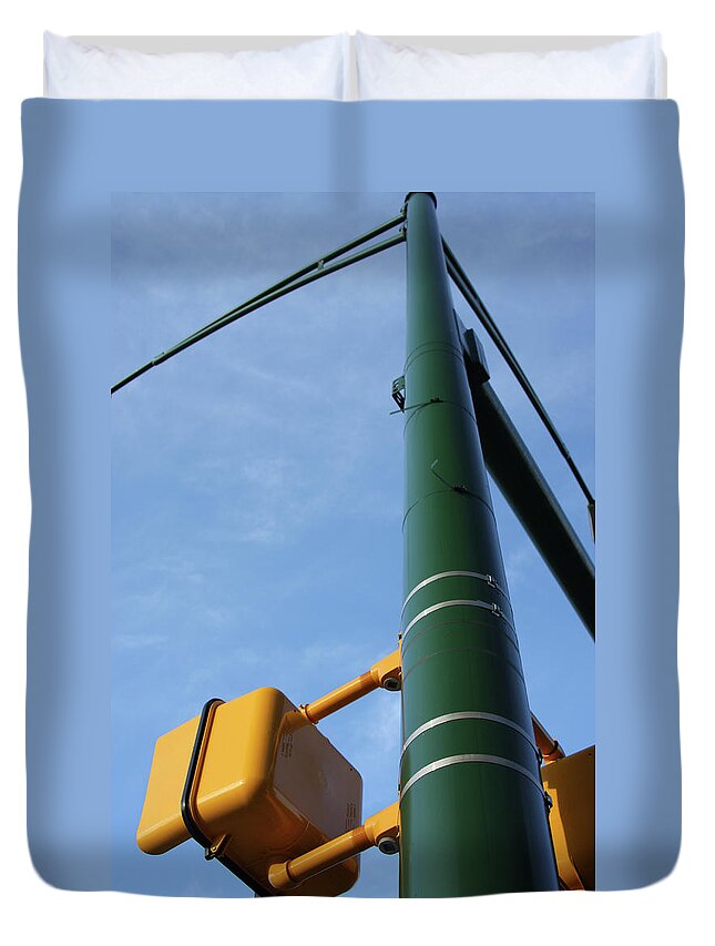 City Duvet Cover featuring the photograph Cross Walk Pole by Karol Livote