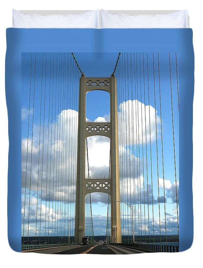 Bridge Duvet Cover featuring the photograph Crossing The Mighty Mac by Keith Stokes