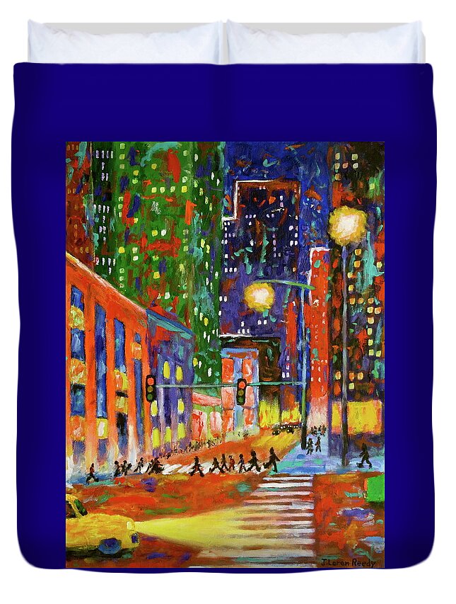 Chicago Duvet Cover featuring the painting Crosswalk by J Loren Reedy