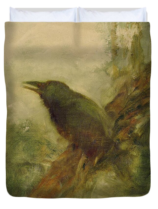 Crow Duvet Cover featuring the painting Crow 14 by David Ladmore