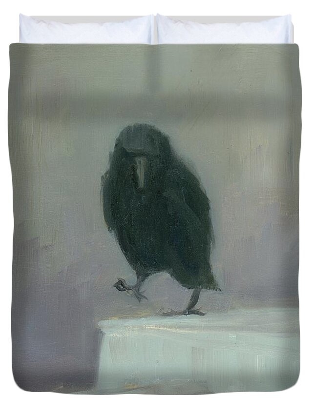 Bird Duvet Cover featuring the painting Crow 16 by David Ladmore