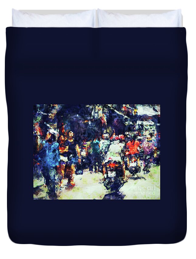 Digital Painting Duvet Cover featuring the digital art Crowded Street by Phil Perkins