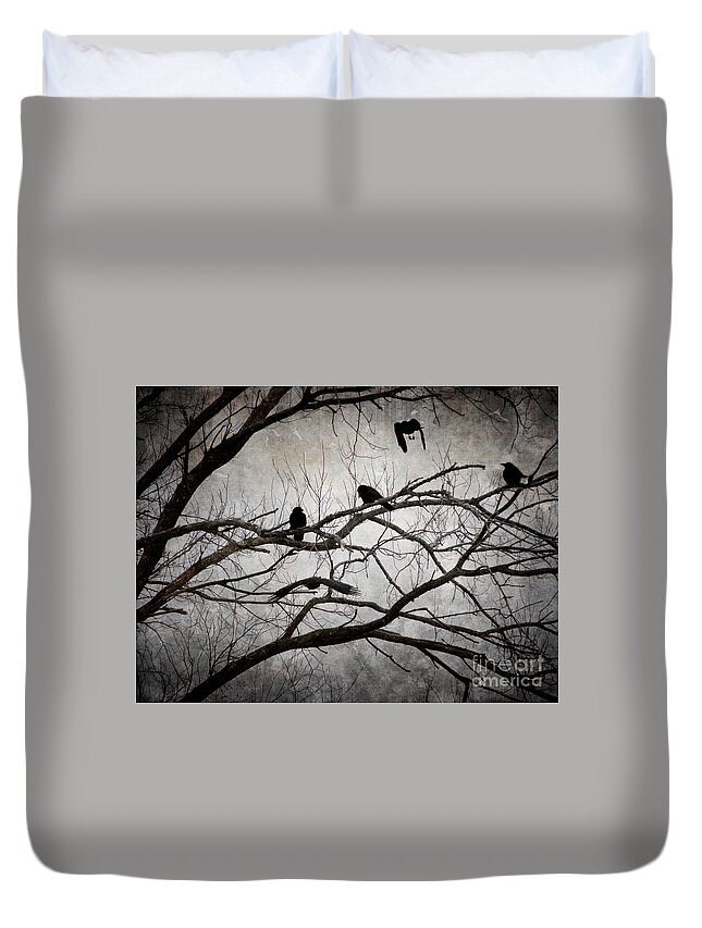 Crows Duvet Cover featuring the photograph Crows at Midnight by Angie Rea