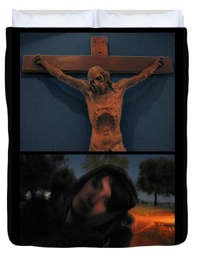Crucifixion Duvet Cover featuring the photograph Crucifixion by James W Johnson