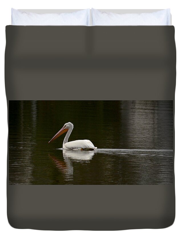White Pelican Duvet Cover featuring the photograph Cruising by Barry Bohn