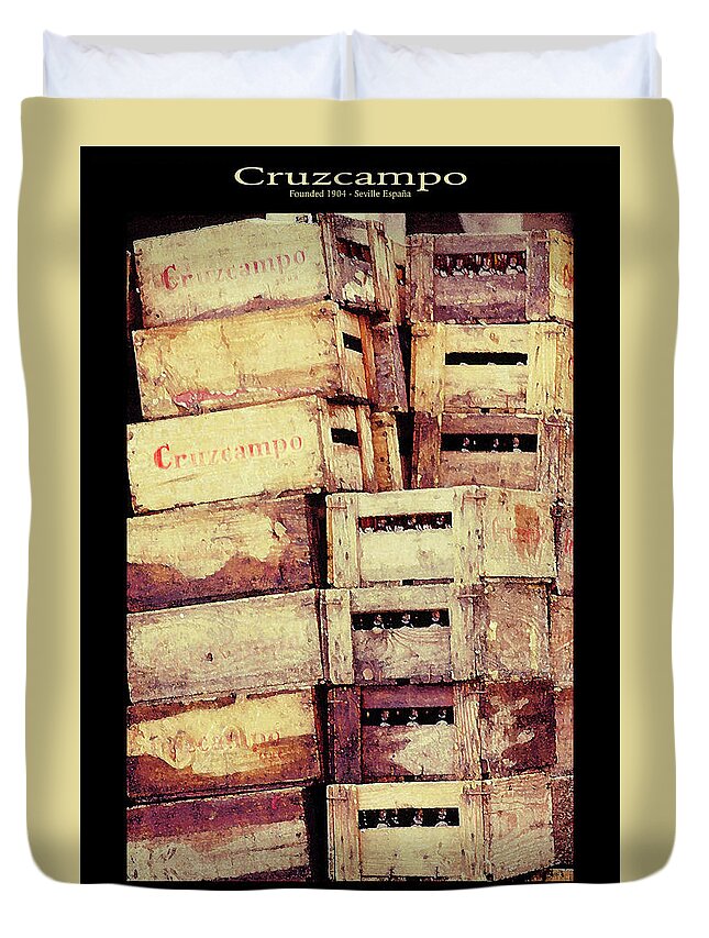  Duvet Cover featuring the photograph Cruzcampo Beer in Wooden Cases POSTER by Robert J Sadler