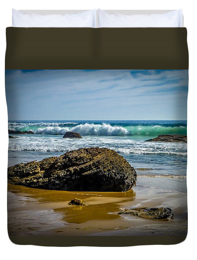 Crystal Cove Duvet Cover featuring the photograph Crystal Cove Surf by Pamela Newcomb