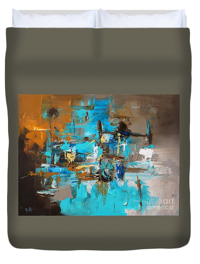 Blue Duvet Cover featuring the painting Crystal Cure by Preethi Mathialagan