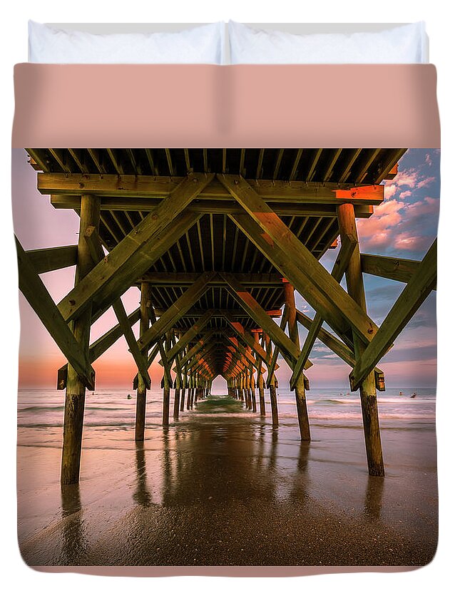 North Duvet Cover featuring the photograph Crystal Pier at Sunset by Ranjay Mitra