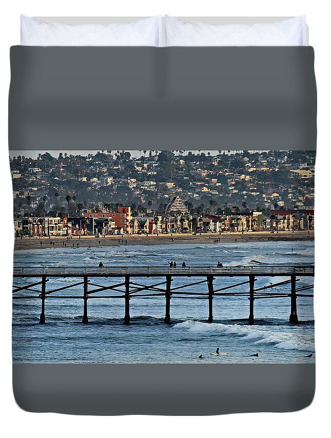 Russ Harris Fine Art Photographer Published La Jolla California Duvet Cover featuring the photograph Crystal Pier - Mission Beach - Big Dipper by Russ Harris