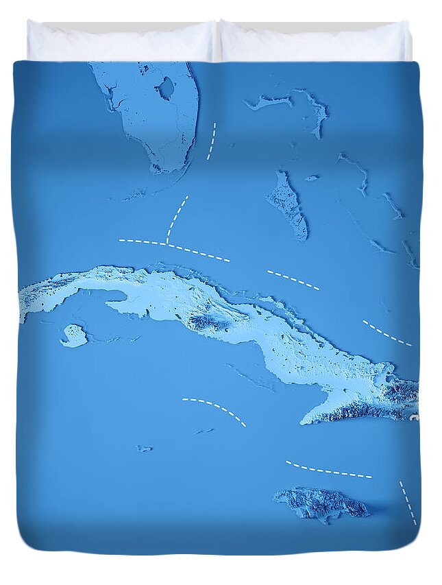 Cuba Duvet Cover featuring the digital art Cuba 3D Render Topographic Map Blue Border by Frank Ramspott