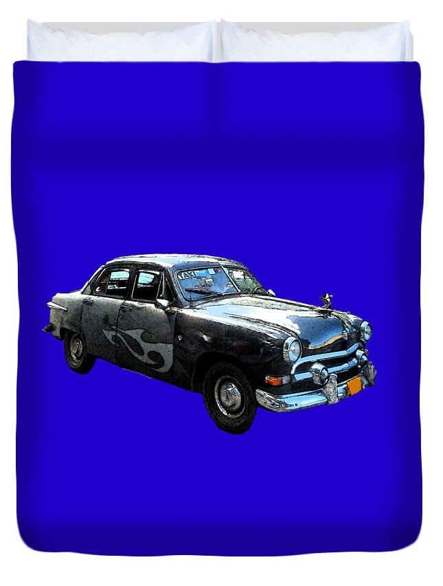 Digital Art Duvet Cover featuring the digital art Cuba Taxi Art by Francesca Mackenney