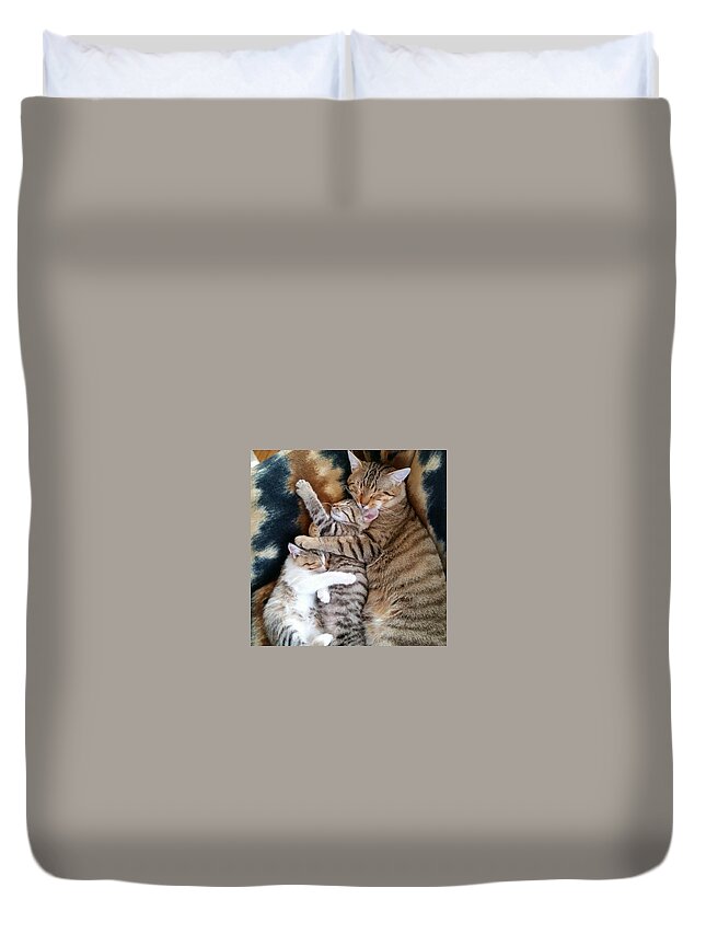 Cat Duvet Cover featuring the photograph Cuddle by Ezgi Turkmen