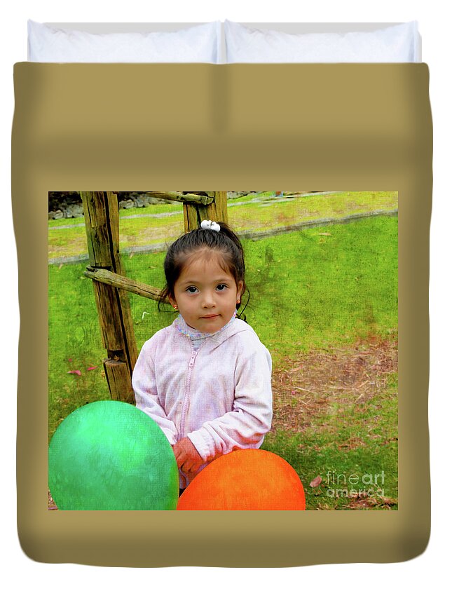 School Duvet Cover featuring the photograph Cuenca Kids 1018 by Al Bourassa