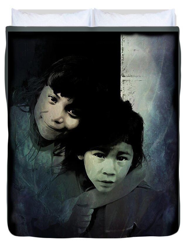 Brother Duvet Cover featuring the photograph Cuenca Kids 1064a by Al Bourassa