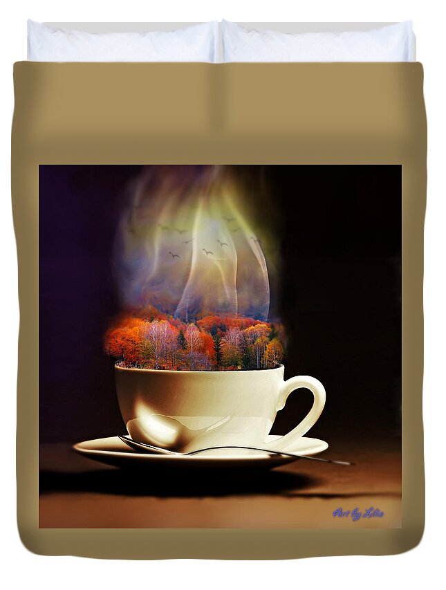 Nature Duvet Cover featuring the digital art Cup of Autumn by Lilia D