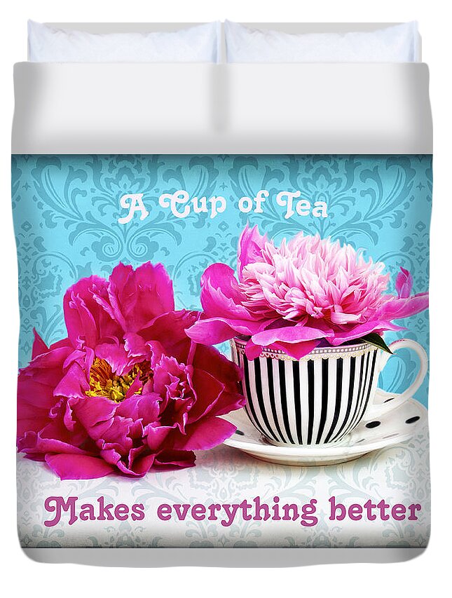 Tea Time Duvet Cover featuring the photograph Cup of Beauty by Marina Kojukhova