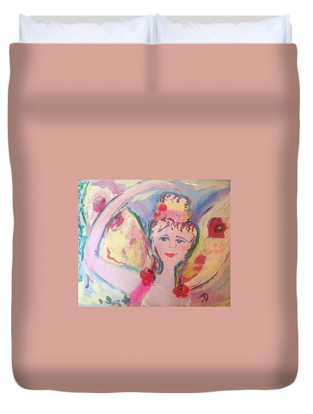 Fairy Duvet Cover featuring the painting Cupcake fairy by Judith Desrosiers