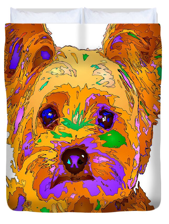Yorkie Duvet Cover featuring the digital art Cupcake the Yorkie. Pet Series by Rafael Salazar
