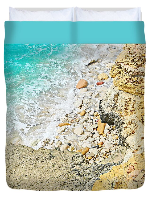 The Turquoise Sea As Seen From Duvet Cover featuring the photograph The Sea below by Priscilla Batzell Expressionist Art Studio Gallery