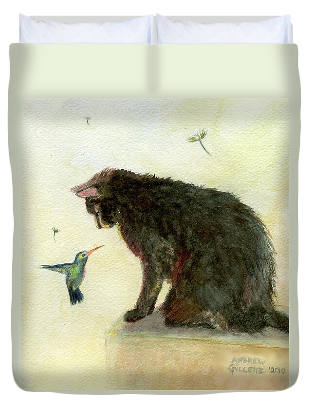Cat Duvet Cover featuring the painting Curiosity by Andrew Gillette