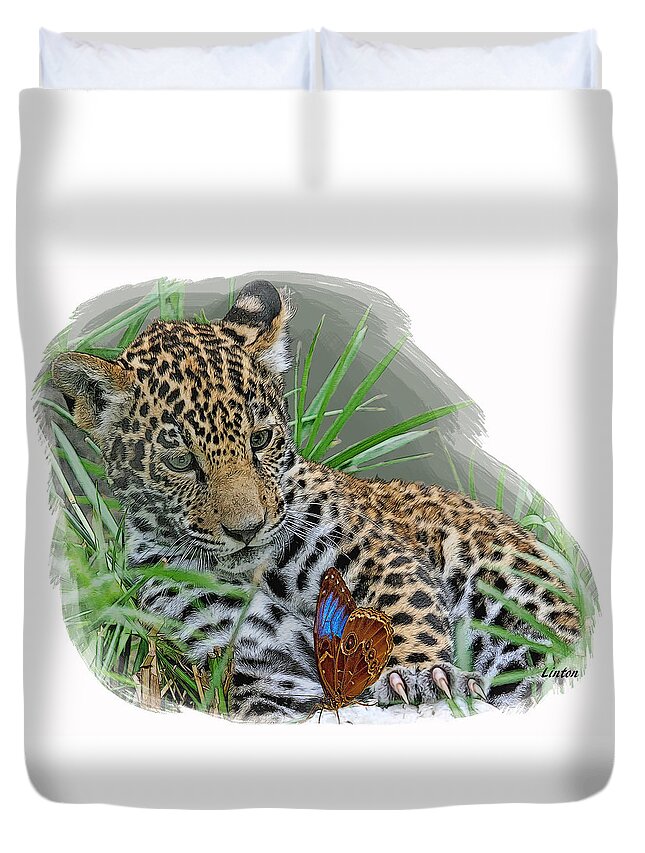 Jaguar Duvet Cover featuring the digital art Curious Cub by Larry Linton
