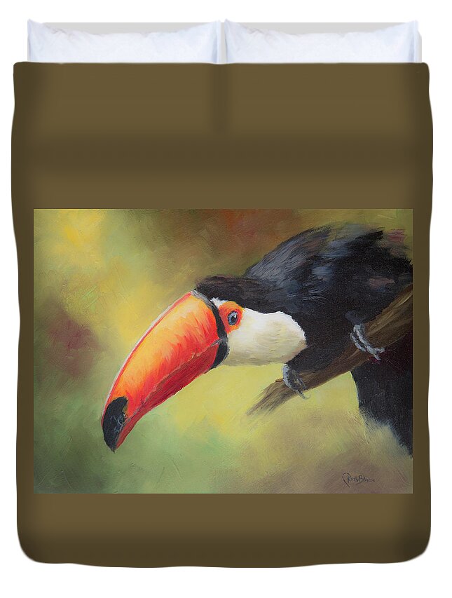 Toucan Duvet Cover featuring the painting Curious by Kirsty Rebecca