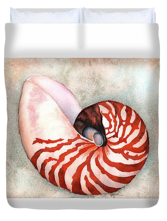 Nautilus Duvet Cover featuring the painting Curled Nautilus by Hilda Wagner