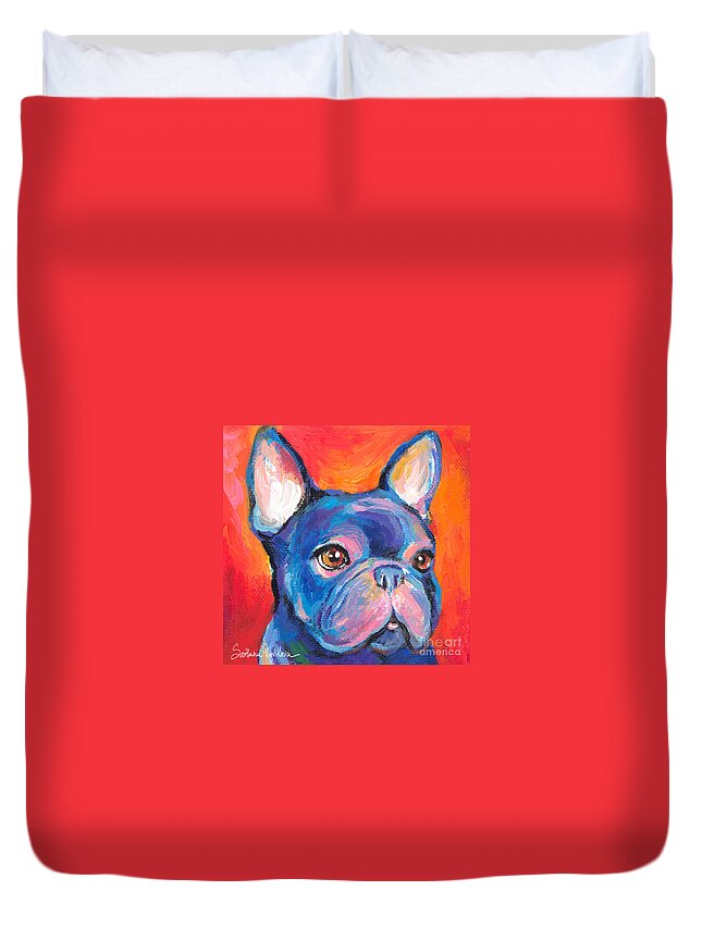 French Bulldog Gifts Duvet Cover featuring the painting Cute French bulldog painting prints by Svetlana Novikova