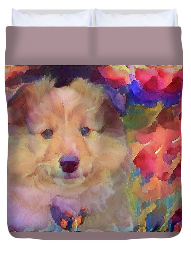 Cute Puppy Duvet Cover featuring the mixed media Cute puppy by Lilia S