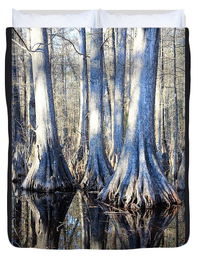 Swamp Duvet Cover featuring the photograph Cypress Reflection by Carol Groenen