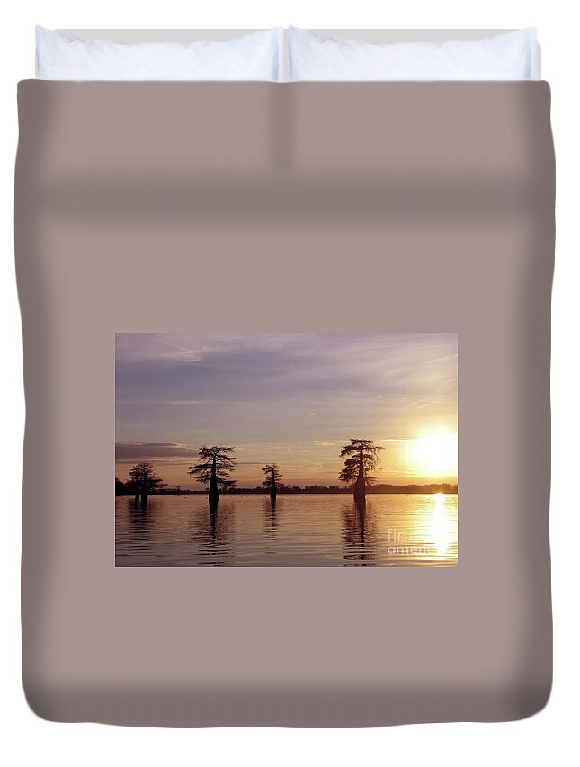 Landscape Duvet Cover featuring the photograph Cypress Sunset by Sheila Ping