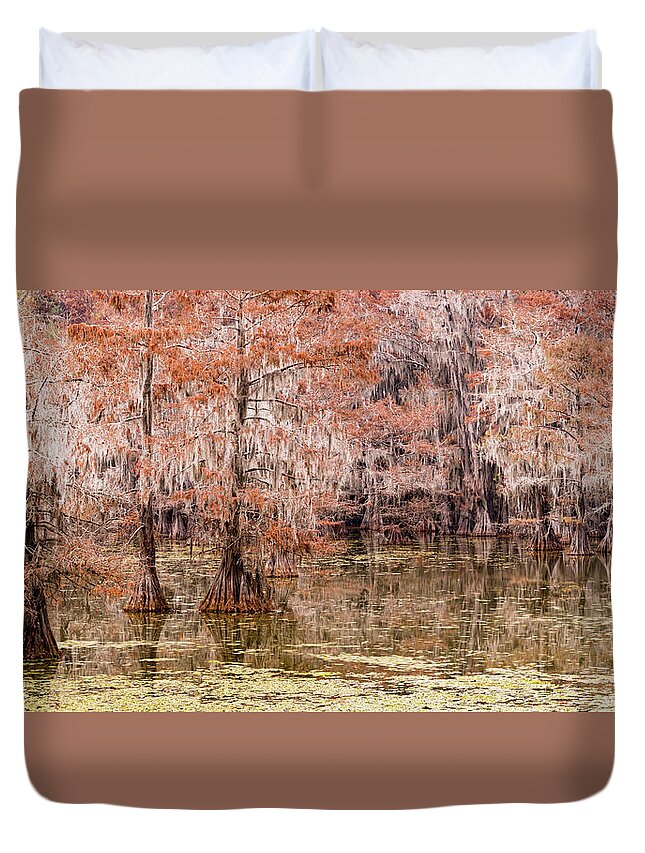 Caddo Lake State Park Duvet Cover featuring the photograph cypress trees in caddo lake state park, TX by Mati Krimerman