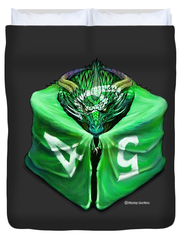 D6 Duvet Cover featuring the digital art D6 Dragon dice by Stanley Morrison