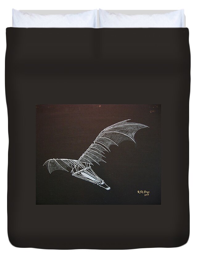 Flying Duvet Cover featuring the painting Da Vinci Flying Machine by Richard Le Page