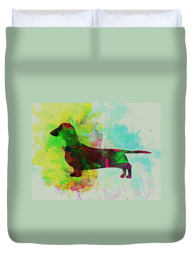 Dachshund Duvet Cover featuring the painting Dachshund Watercolor by Naxart Studio