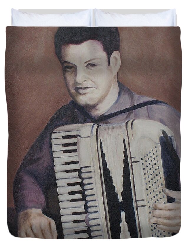 Music Duvet Cover featuring the painting Daddy and His Accordion by Jill Ciccone Pike