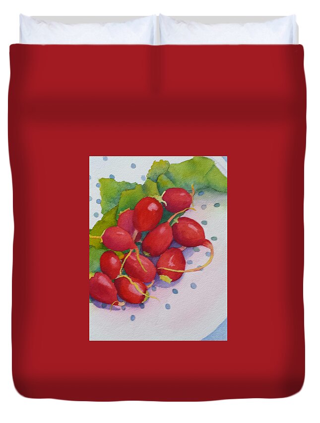 Red Radishes Duvet Cover featuring the painting Dahling, You Look Radishing by Judy Mercer