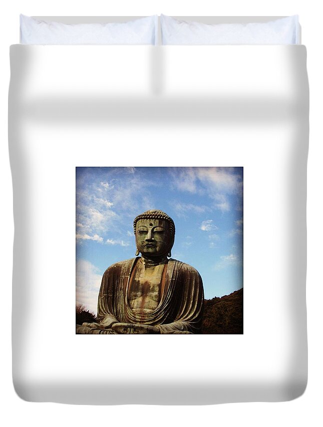 { Duvet Cover featuring the photograph Daibutsu In Kamakura. by Emi Kanno