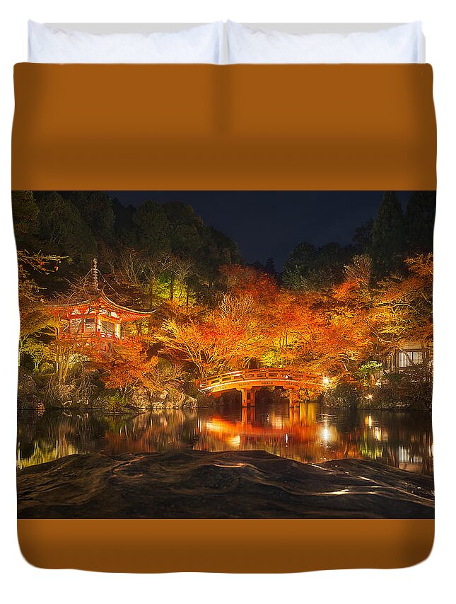 Kyoto Duvet Cover featuring the photograph Daigoji Temple at night Kyoto Japan by Yu Kodama Photography