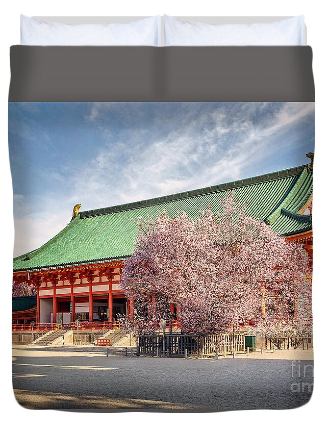 Japan Duvet Cover featuring the photograph Daigukuden Main Hall of Heian Jingu Shrine by Karen Jorstad
